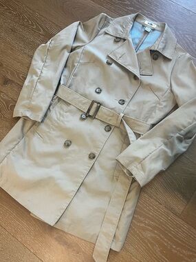 Old Navy Khaki Double-Breasted Trench Coat with Belt